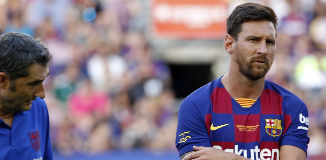 Leo Messi, durante la presentación del club en el Trofeo Joan Gamper Leo Messi, durante la presentación del club en el Trofeo Joan Gamper