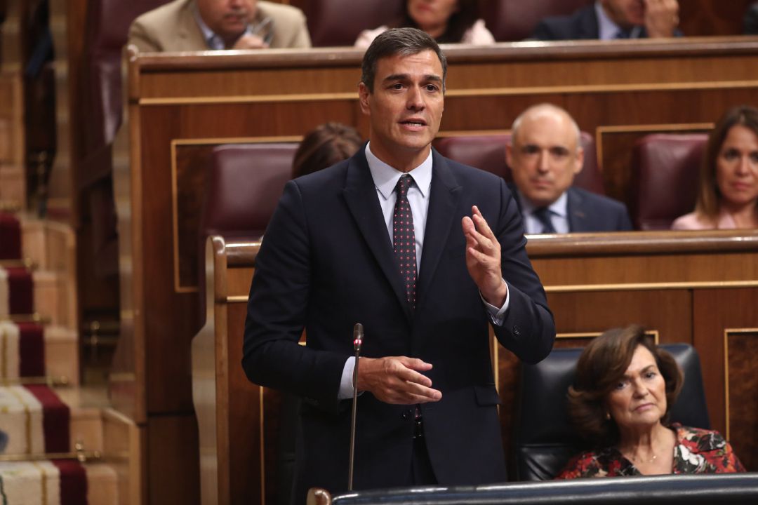 El presidente del Gobierno en funciones, Pedro Sánchez, responde a las preguntas de los grupos parlamentarios durante la sesión de control al Gobierno en funciones, en Madrid (España) a 11 de septiembre de 2019.
El presidente del Gobierno en funciones, Pedro Sánchez, responde a las preguntas de los grupos parlamentarios durante la sesión de control al Gobierno en funciones, en Madrid (España) a 11 de septiembre de 2019.