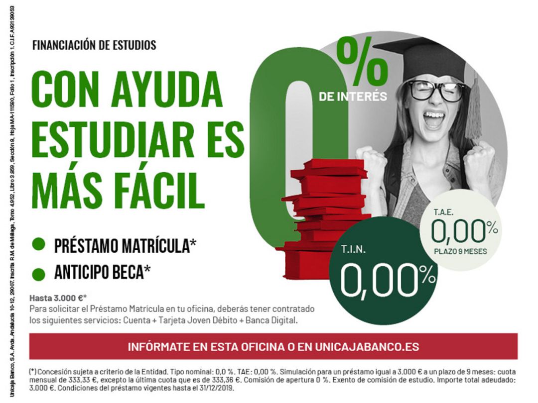 Unicaja Banco facilita a los estudiantes el pago de la matrícula universitaria Unicaja Banco facilita a los estudiantes el pago de la matrícula universitaria