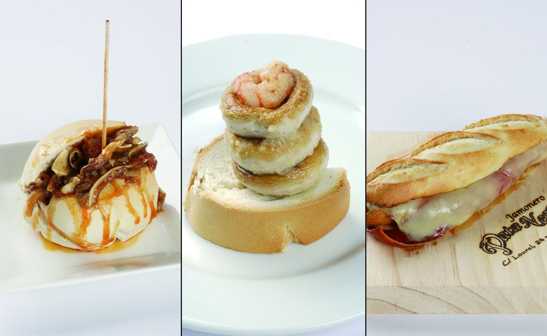 Tress de las tapas más exitosas de la Laurel: oreja (i), champiñón (c) y bocatita (d). Tress de las tapas más exitosas de la Laurel: oreja (i), champiñón (c) y bocatita (d).