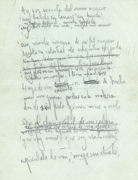 Boceto del soneto ""¡Ay voz secreta del amor oscuro!" escrito por Lorca. Boceto del soneto ""¡Ay voz secreta del amor oscuro!" escrito por Lorca.