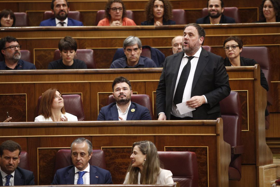 El líder de ERC, Oriol Junqueras, al intervenir en la sesión constitutiva del Congreso. El líder de ERC, Oriol Junqueras, al intervenir en la sesión constitutiva del Congreso.