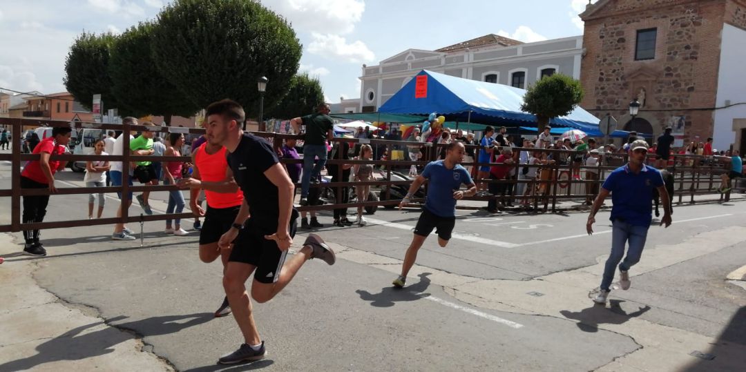 Mozos corriendo en pleno encierro en Almodóvar Mozos corriendo en pleno encierro en Almodóvar