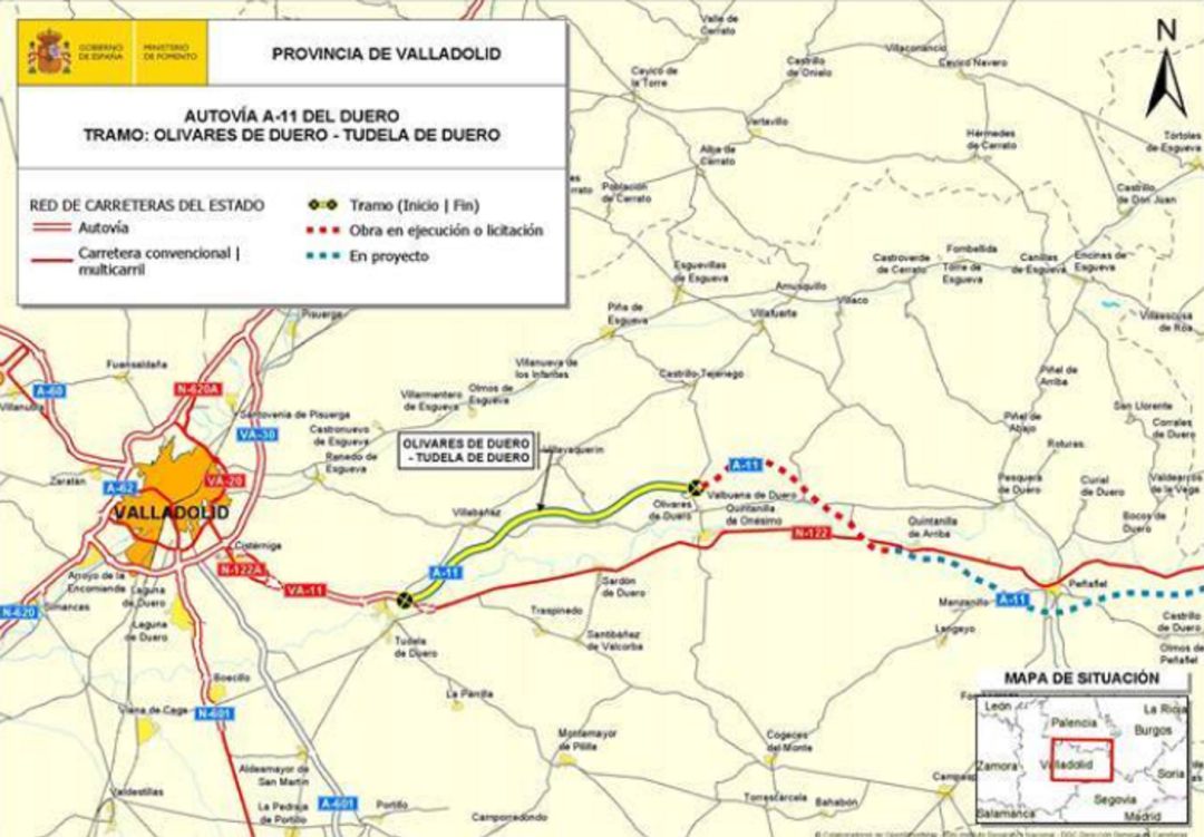 Mapa del trazado de la A-11 entre Olivares y Tudela Mapa del trazado de la A-11 entre Olivares y Tudela