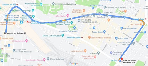Recorrido que, según la sentencia, hizo el taxi con el hombre en el techo Recorrido que, según la sentencia, hizo el taxi con el hombre en el techo