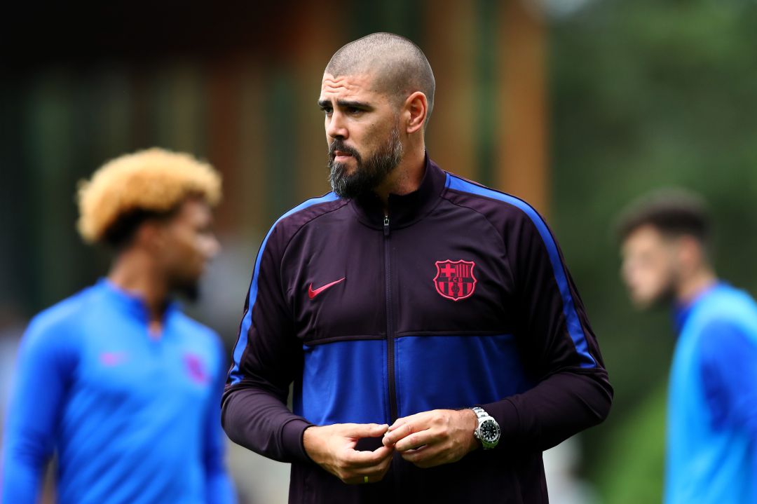 Víctor Valdés, durante un entrenamiento del Barcelona Víctor Valdés, durante un entrenamiento del Barcelona
