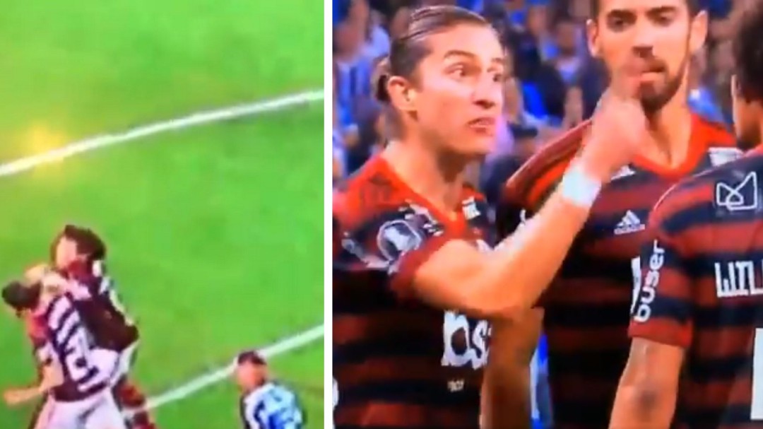 Filipe Luis y un compañero, a golpes en plena semifinal de la Copa Libertadores