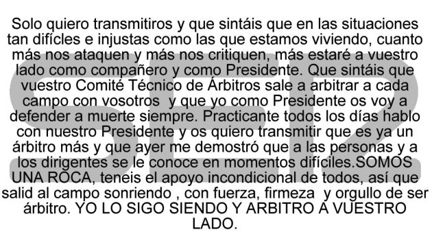 La carta que Velasco Carballo ha mandado a sus árbitros este fin de semana La carta que Velasco Carballo ha mandado a sus árbitros este fin de semana