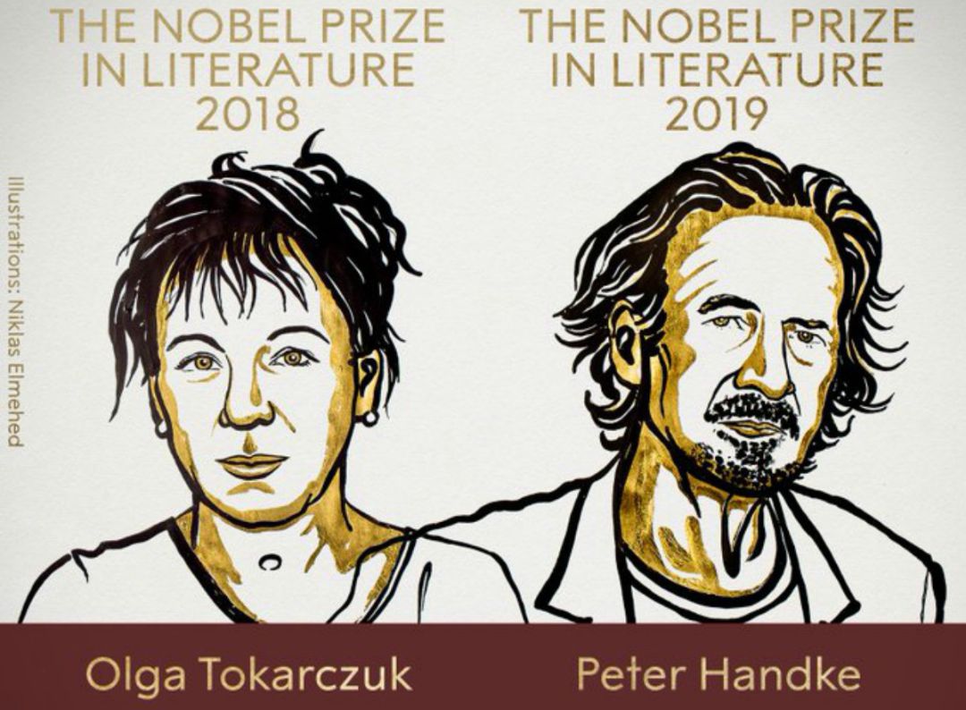 Los dos galardonados con los Nobel de Literatura 2018 y 2019. Los dos galardonados con los Nobel de Literatura 2018 y 2019.
