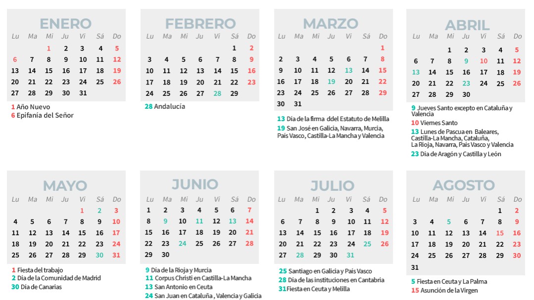 Calendario laboral 2020: consulta los días festivos en tu comunidad