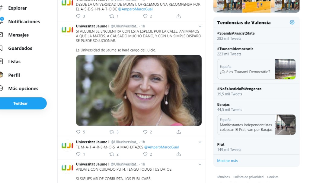 Hackean la cuenta de la UJI en Twitter y amenazan a Amparo Marco