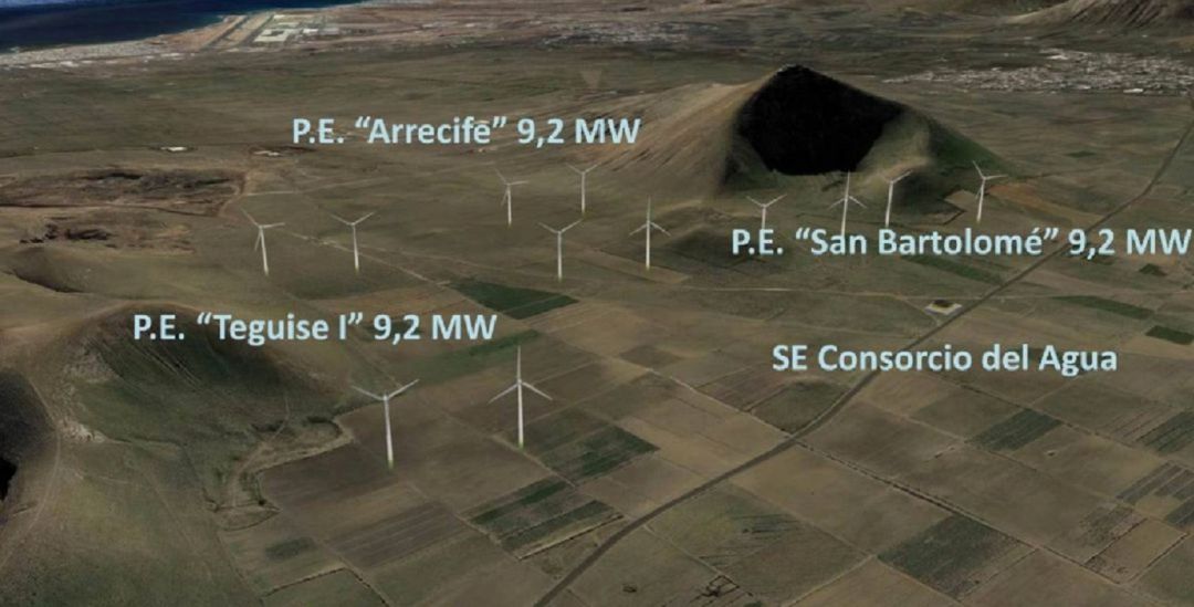 Algunos parques eólicos en marcha o proyectados en Lanzarote. Algunos parques eólicos en marcha o proyectados en Lanzarote.