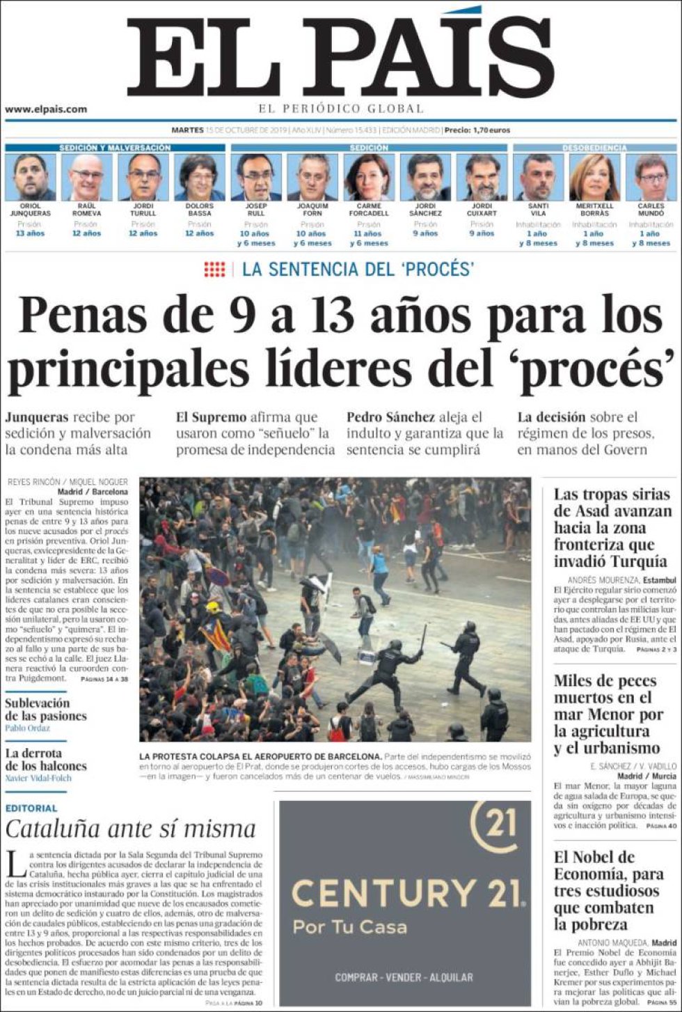 Así reflejan las portadas de los periódicos la sentencia del procés Así reflejan las portadas de los periódicos la sentencia del procés