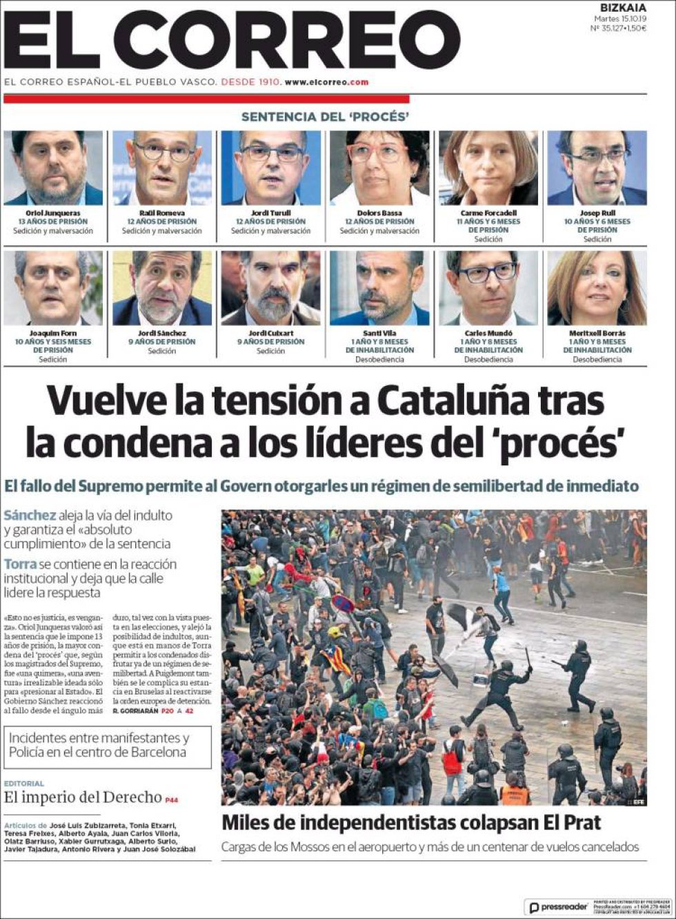 Así reflejan las portadas de los periódicos la sentencia del procés Así reflejan las portadas de los periódicos la sentencia del procés