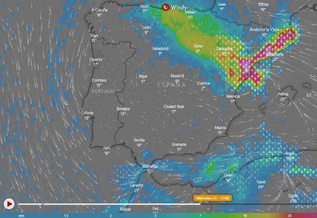 Las lluvias más copiosas se desplazan hacia Cataluña el miércoles. Las lluvias más copiosas se desplazan hacia Cataluña el miércoles.