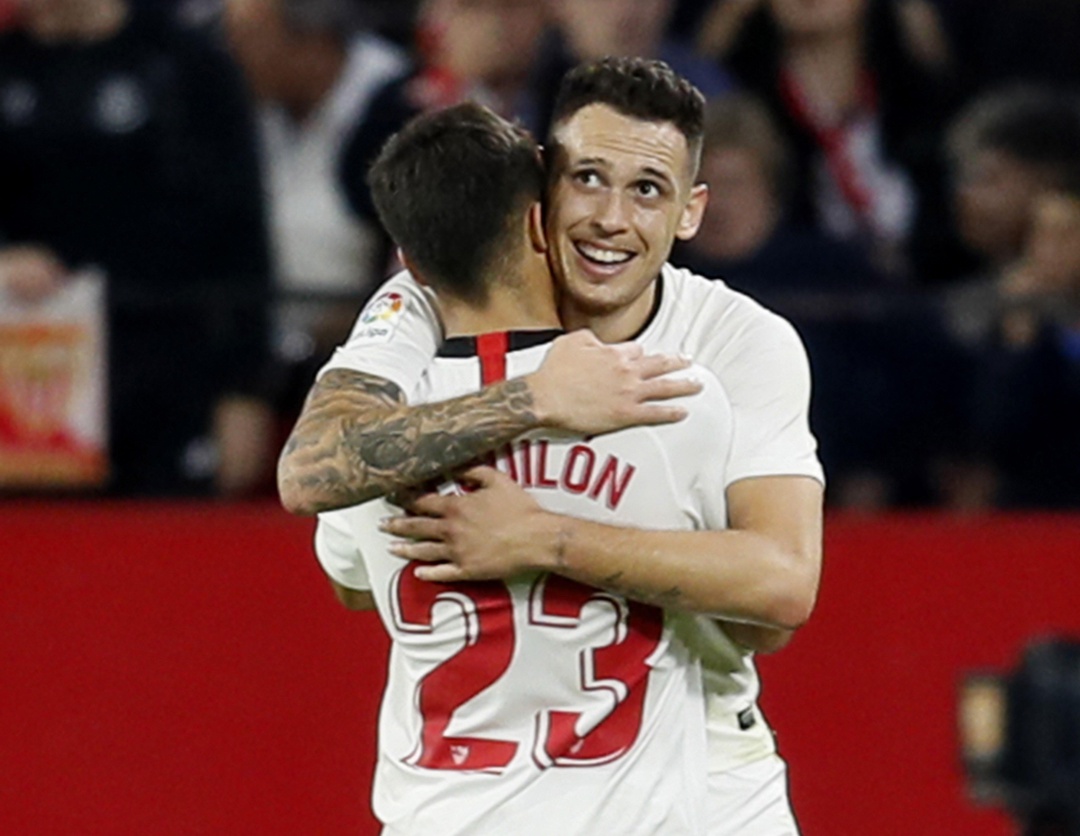 Sergio Reguilón y Lucas Ocampos celebrando un gol frente al Getafe Sergio Reguilón y Lucas Ocampos celebrando un gol frente al Getafe