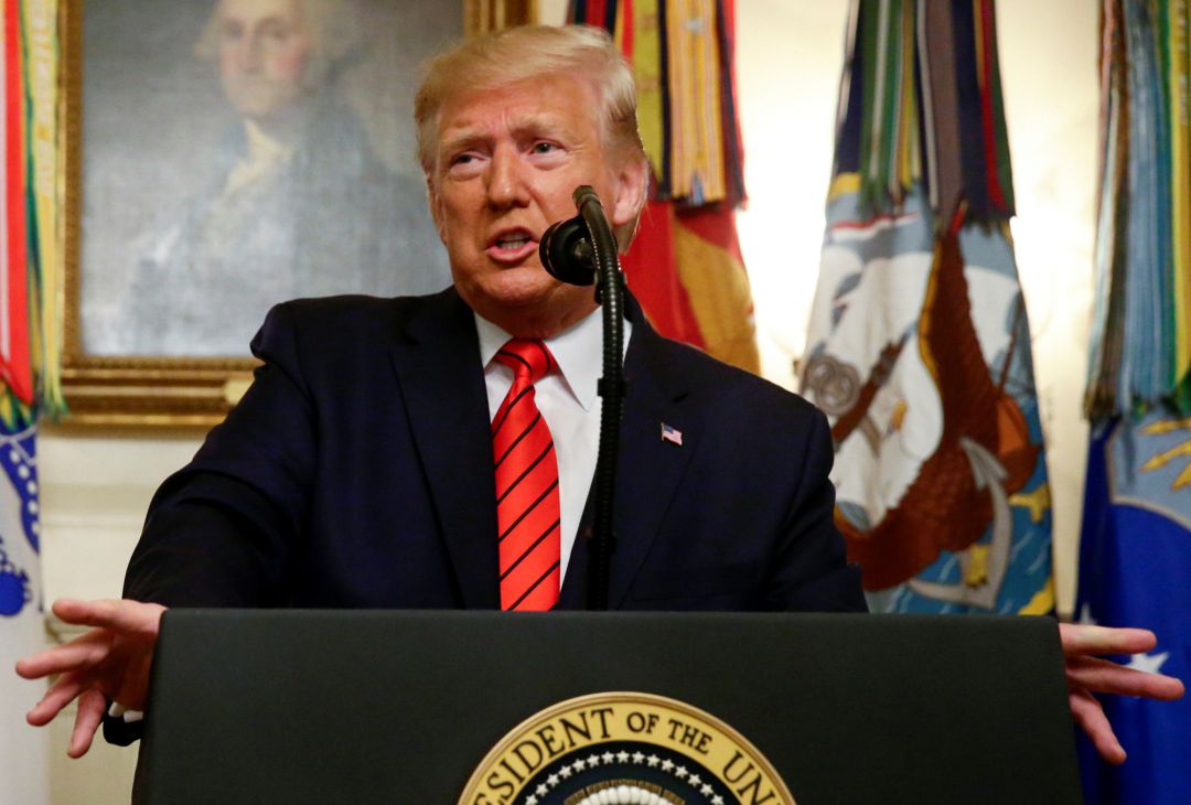 El presidente de Estados Unidos en la declaración institucional en la que ha informado de la muerte de Abu Bakr al-Baghdadi, líder del Daesh que permanecía oculto en el norte de Siria. El presidente de Estados Unidos en la declaración institucional en la que ha informado de la muerte de Abu Bakr al-Baghdadi, líder del Daesh que permanecía oculto en el norte de Siria.