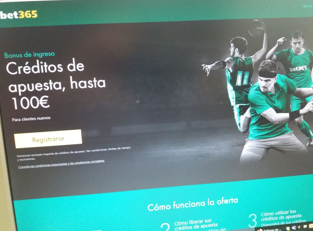 Captura de la pantalla de bienvenida de una de las muchas casas de apuestas online que funcionan en España Captura de la pantalla de bienvenida de una de las muchas casas de apuestas online que funcionan en España
