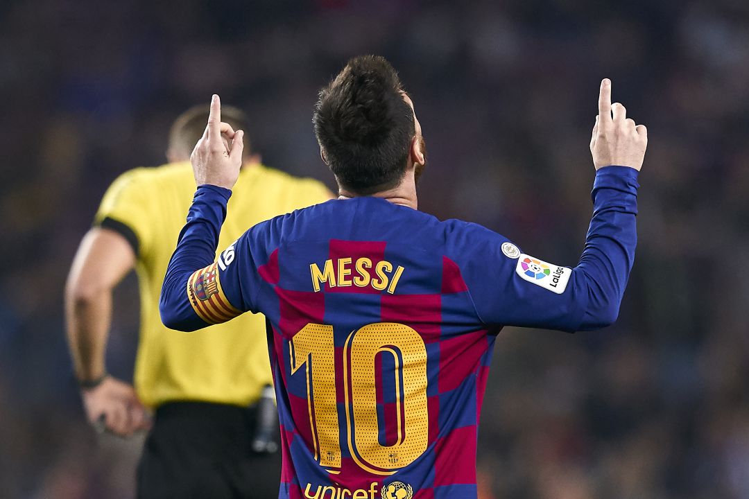 Leo Messi celebra uno de sus goles ante el Valladolid. Leo Messi celebra uno de sus goles ante el Valladolid.