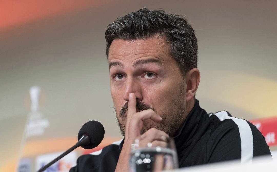 Óscar García, en una rueda de prensa cuando entrenaba en Austria Óscar García, en una rueda de prensa cuando entrenaba en Austria