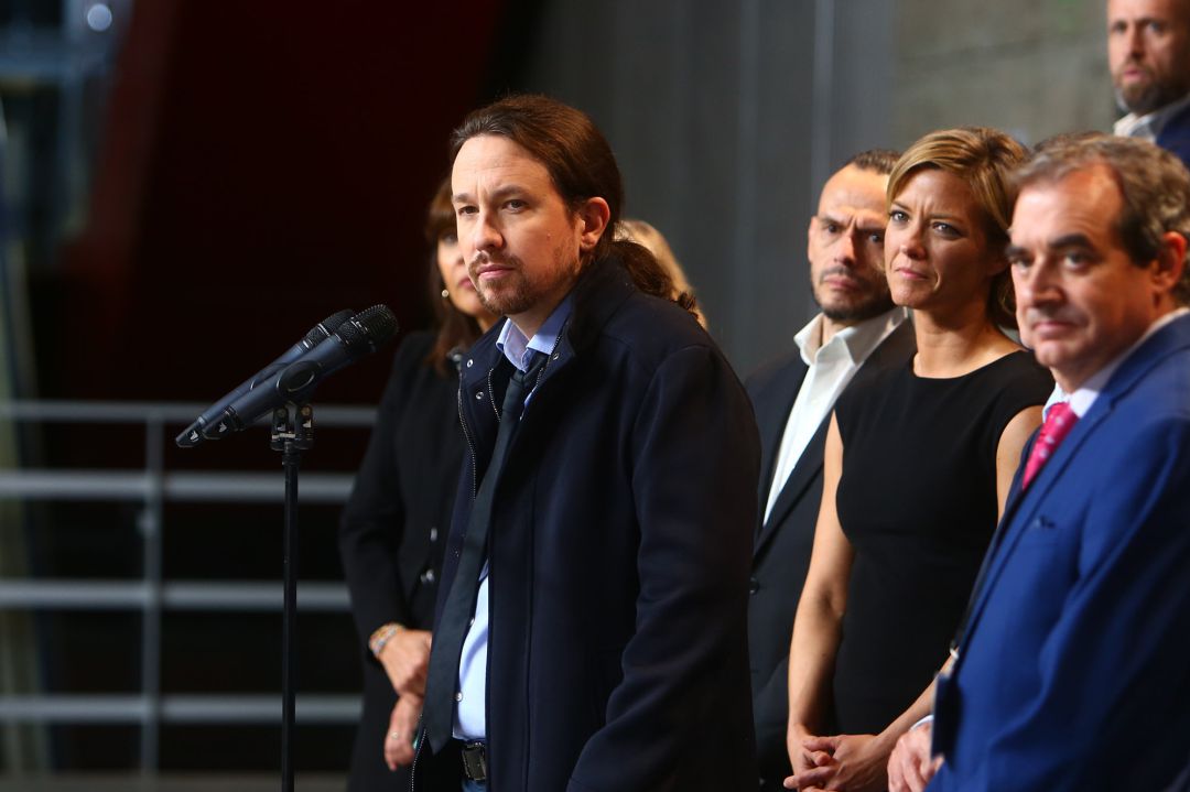 Pablo Iglesias hace declaraciones después del debate electoral en televisión Pablo Iglesias hace declaraciones después del debate electoral en televisión