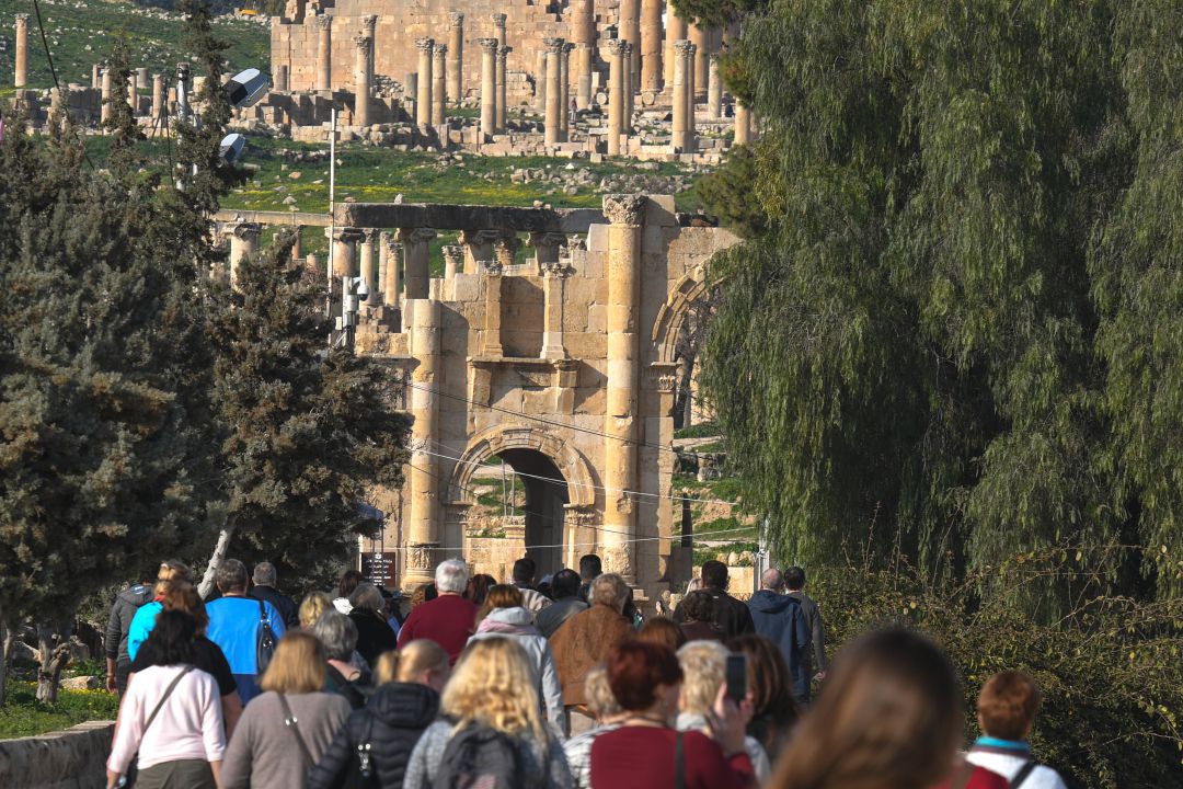 Turistas en las ruinas romanas de Gerasa (Jordania). Turistas en las ruinas romanas de Gerasa (Jordania).