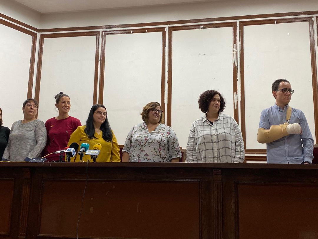 Trabajadores de Unitono en la rueda de prensa ofrecida en la sede de UGT Trabajadores de Unitono en la rueda de prensa ofrecida en la sede de UGT