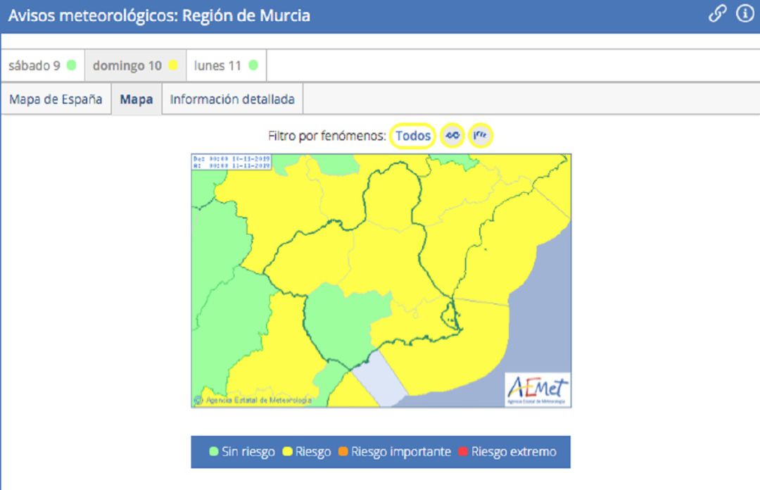 Aviso amarillo Región de Murcia (10-11-19) Aviso amarillo Región de Murcia (10-11-19)