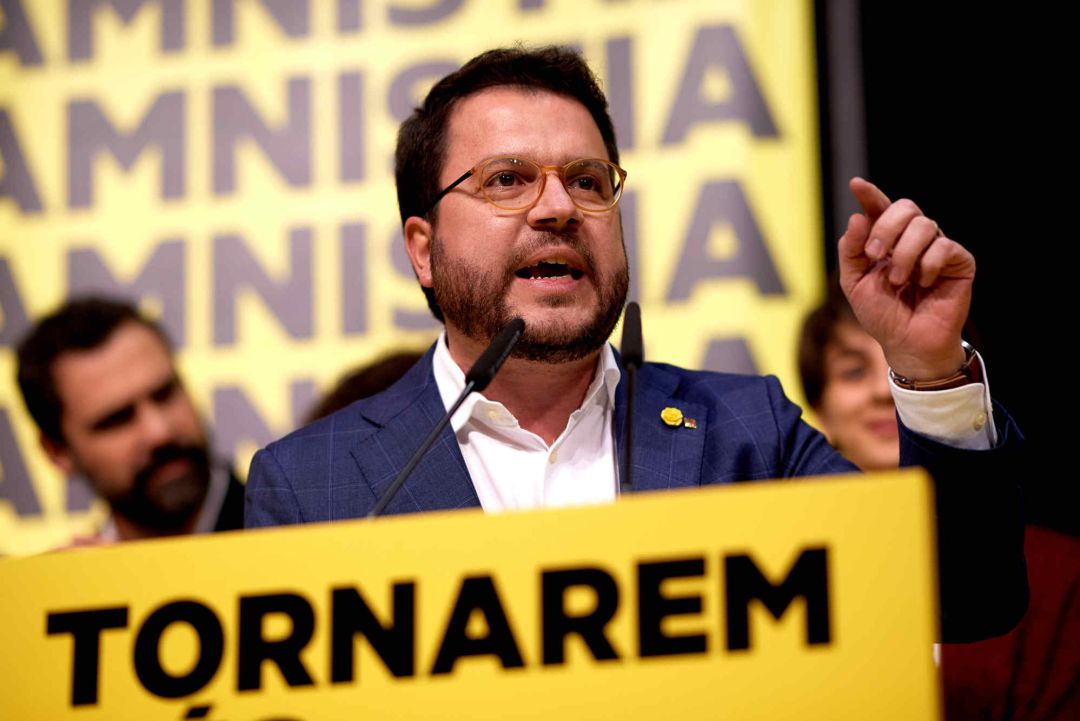 El vicepresidente de la Generalitat, Pere Aragonés, en un acto de campaña celebrado la semana pasada. El vicepresidente de la Generalitat, Pere Aragonés, en un acto de campaña celebrado la semana pasada.