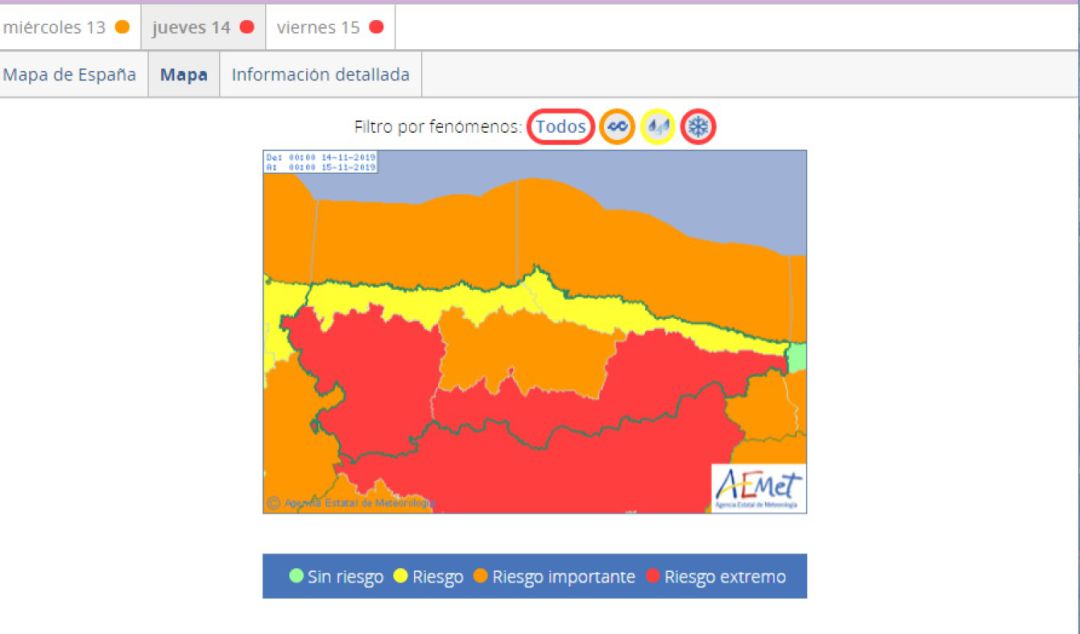 Previsión de la AEMET para este jueves y viernes Previsión de la AEMET para este jueves y viernes