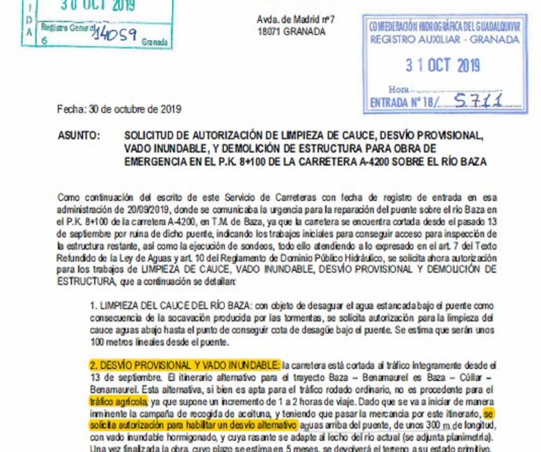 Solicitud de la Junta de Andalucía a la Confederación Hidrográfica del Guadalquivir Solicitud de la Junta de Andalucía a la Confederación Hidrográfica del Guadalquivir