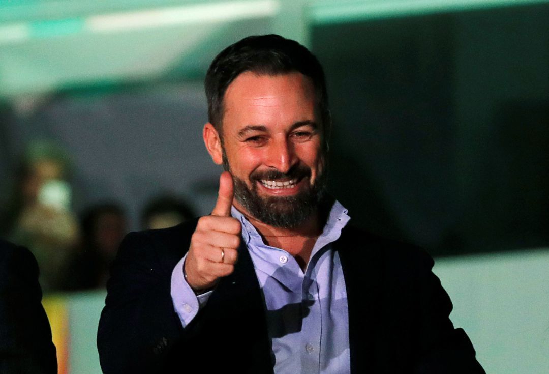 Santiago Abascal, líder de Vox, durante su valoración de los resultados electorales Santiago Abascal, líder de Vox, durante su valoración de los resultados electorales