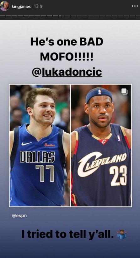 El storie que subió LeBron James para felicitar a Doncic El storie que subió LeBron James para felicitar a Doncic