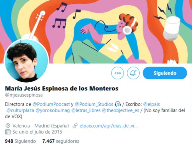 Biografía de Twitter de María Jesús Espinosa de los Monteros Biografía de Twitter de María Jesús Espinosa de los Monteros