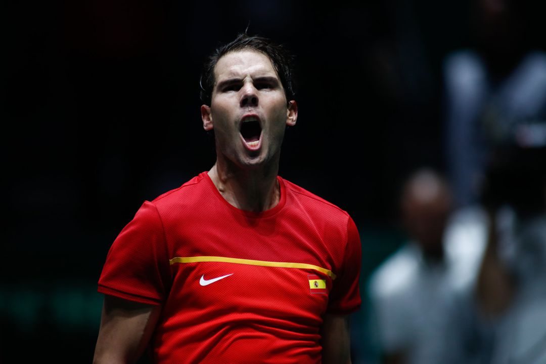 Rafa Nadal celebra su victoria ante el ruso Karen Khachanov. Rafa Nadal celebra su victoria ante el ruso Karen Khachanov.