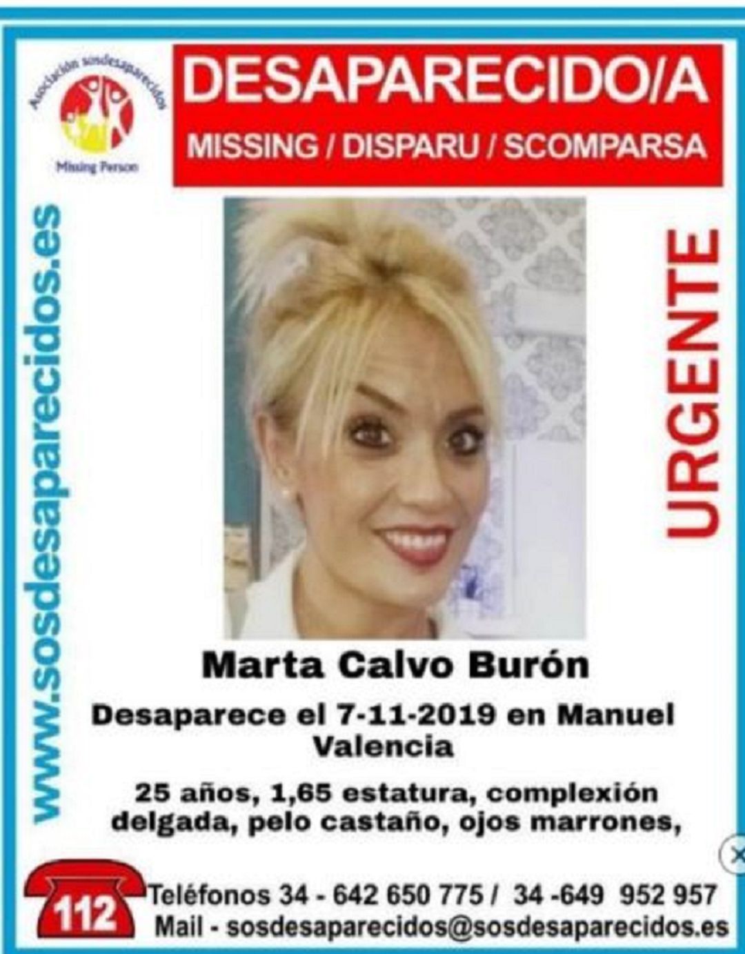 Cartel de SOS Desaparecidos de Marta Calvo Cartel de SOS Desaparecidos de Marta Calvo