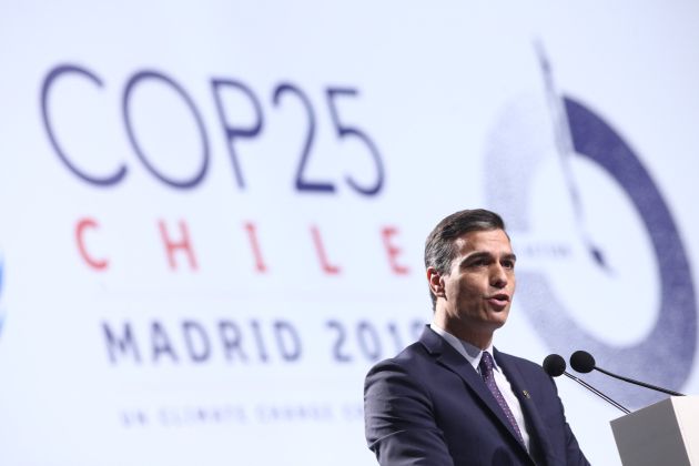 El presidente del Gobierno en funciones, Pedro Sánchez, durante su intervención El presidente del Gobierno en funciones, Pedro Sánchez, durante su intervención