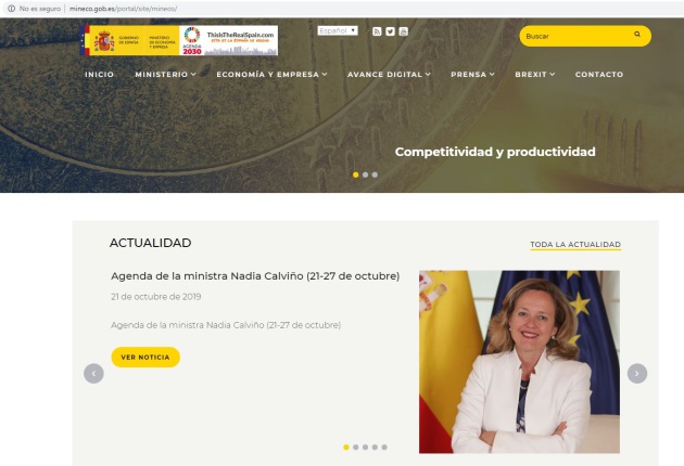 La página web del Ministerio de Economía y Empresa sin certificado de seguridad La página web del Ministerio de Economía y Empresa sin certificado de seguridad