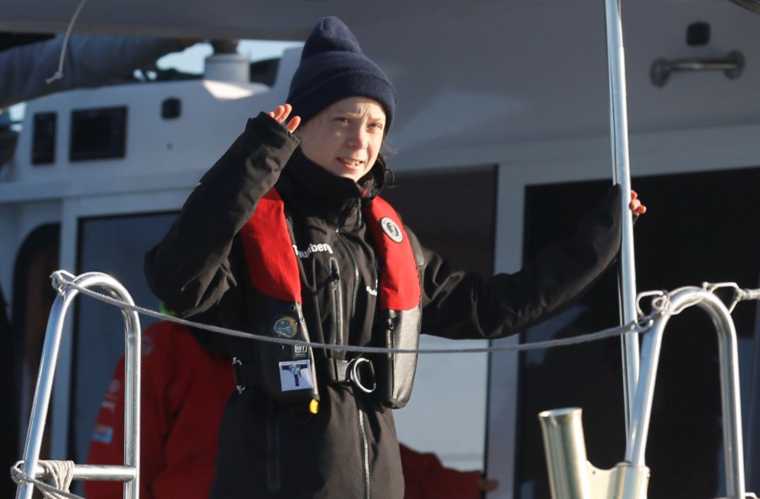 Greta Thunberg, a bordo del 'La Vagabonde', se acerca al puerto de Santo Amaro de Lisboa. Greta Thunberg, a bordo del 'La Vagabonde', se acerca al puerto de Santo Amaro de Lisboa.
