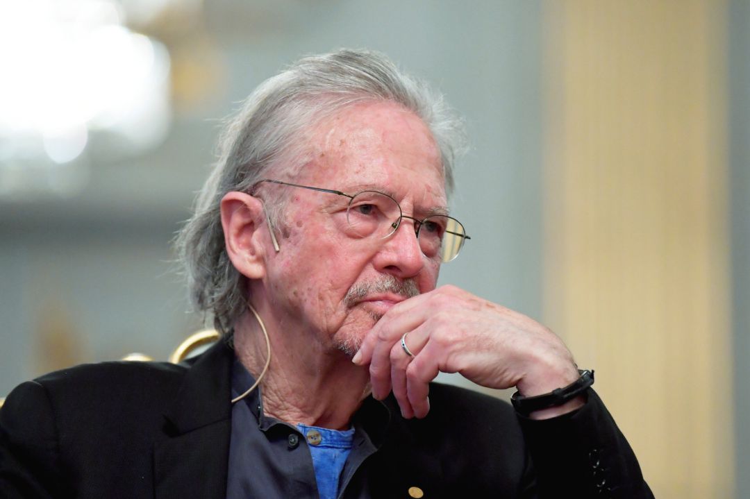 Nobel Prize in Literature laureate Peter Handke reacts during a news conference at the Swedish Academy in Stockholm, Sweden December 6, 2019 Nobel Prize in Literature laureate Peter Handke reacts during a news conference at the Swedish Academy in Stockholm, Sweden December 6, 2019
