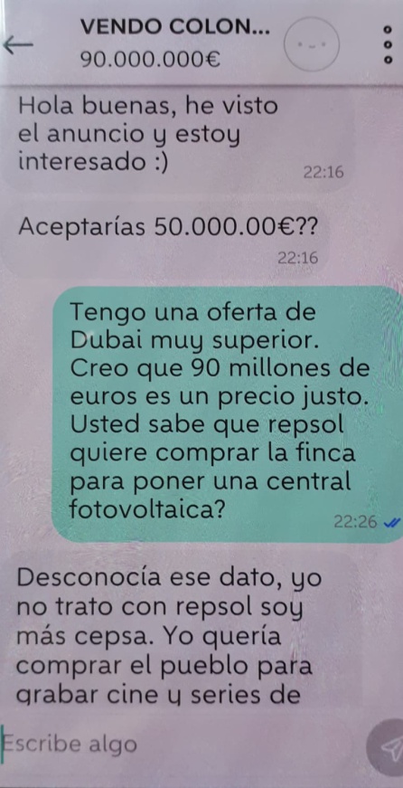 Una de las ofertas que dice haber recibido el propietario a través de Wallapop. Una de las ofertas que dice haber recibido el propietario a través de Wallapop.