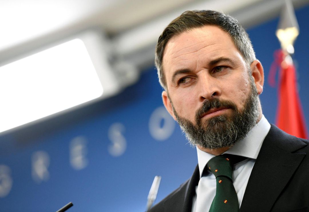 El líder de Vox, Santiago Abascal, este miércoles, durante la rueda de prensa que ha ofrecido en el Congreso de los Diputados El líder de Vox, Santiago Abascal, este miércoles, durante la rueda de prensa que ha ofrecido en el Congreso de los Diputados