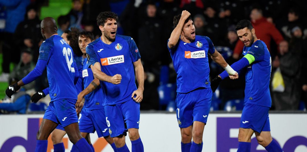 Los jugadores del Getafe celebran el gol de Leandro Cabrera ante el Krasnodar Los jugadores del Getafe celebran el gol de Leandro Cabrera ante el Krasnodar