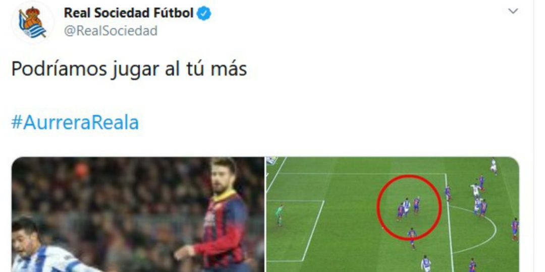 Imagen de uno de los cuatro tweets publicados por la Real Sociedad tras la polémica surgida tras el arbitraje del encuentro ante el Barcelona Imagen de uno de los cuatro tweets publicados por la Real Sociedad tras la polémica surgida tras el arbitraje del encuentro ante el Barcelona