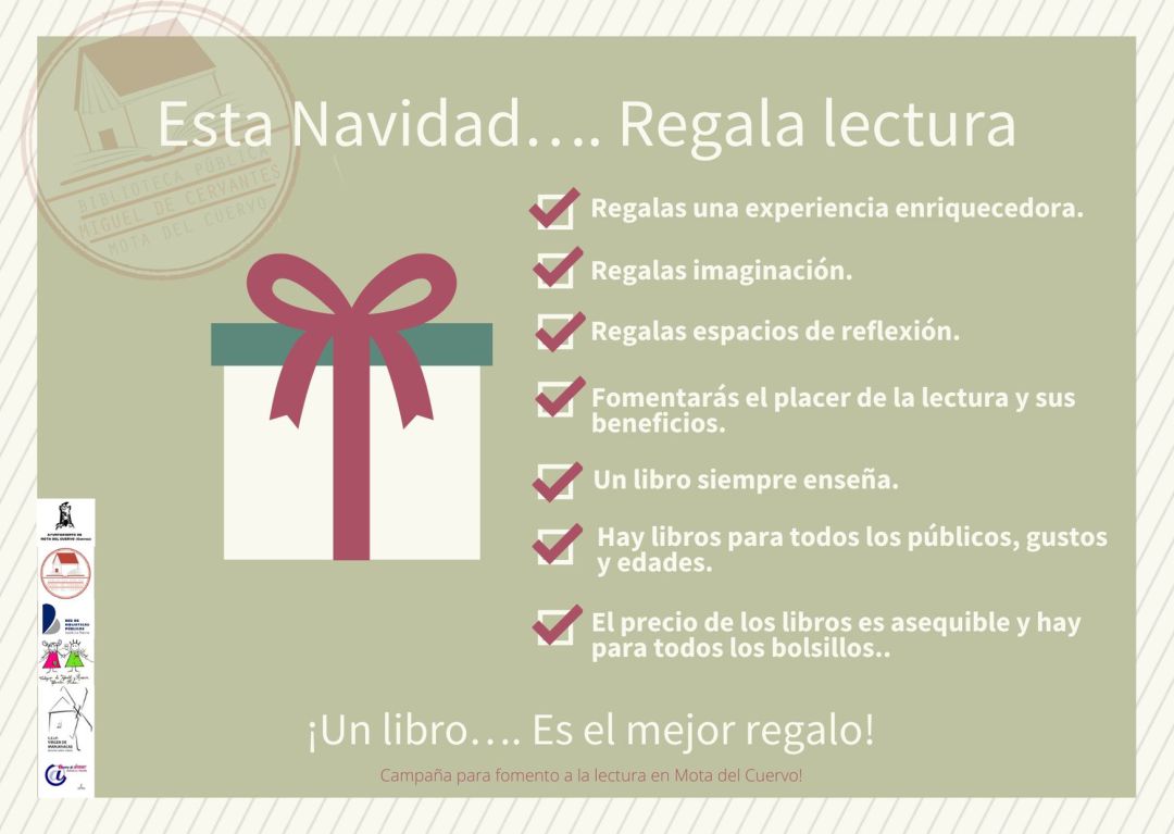¡Regala lectura! es el título de la campaña que Mota del Cuervo ha puesto en marcha para fomentar la lectura en la localidad ¡Regala lectura! es el título de la campaña que Mota del Cuervo ha puesto en marcha para fomentar la lectura en la localidad