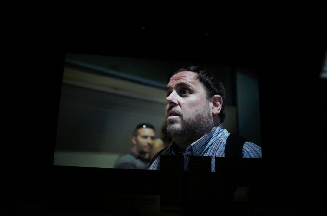 Grabación de Oriol Junqueras proyectada en el Congreso de ERC Grabación de Oriol Junqueras proyectada en el Congreso de ERC