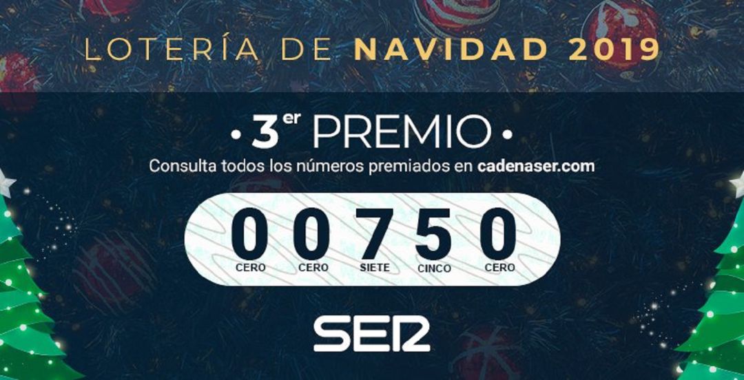 El 750, agraciado con el tercer premio del Sorteo de Navidad 2019, deja algunos afortunados en Euskadi El 750, agraciado con el tercer premio del Sorteo de Navidad 2019, deja algunos afortunados en Euskadi
