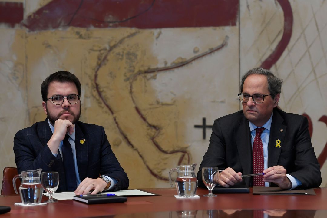 Pere Aragonès y Quim Torra, en una reunión anterior en el Palau de la Generalitat Pere Aragonès y Quim Torra, en una reunión anterior en el Palau de la Generalitat