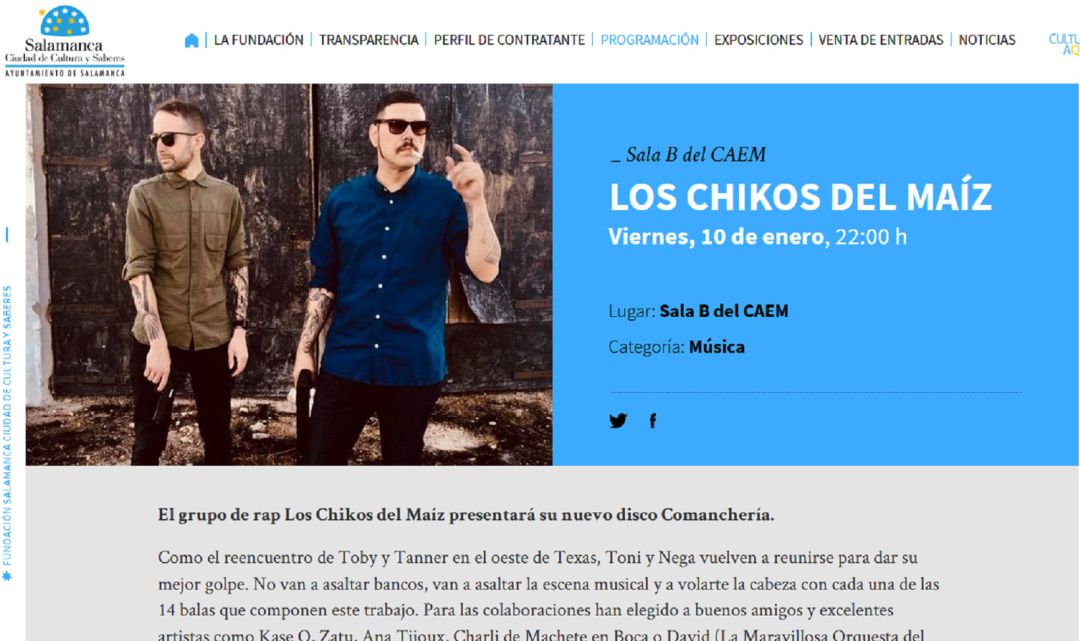 Imagen de la web de Salamanca Ciudad de Cultura este 2 de enero de 2020. Imagen de la web de Salamanca Ciudad de Cultura este 2 de enero de 2020.