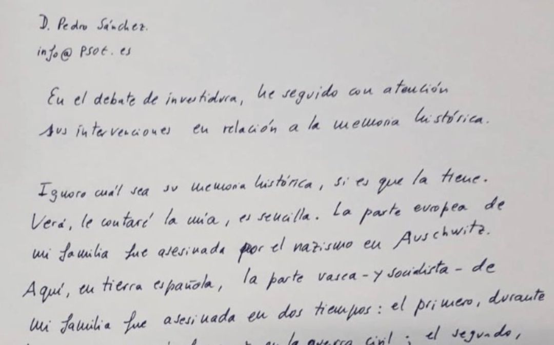 La carta escrita a mano por el hijo de Fernando Múgica La carta escrita a mano por el hijo de Fernando Múgica
